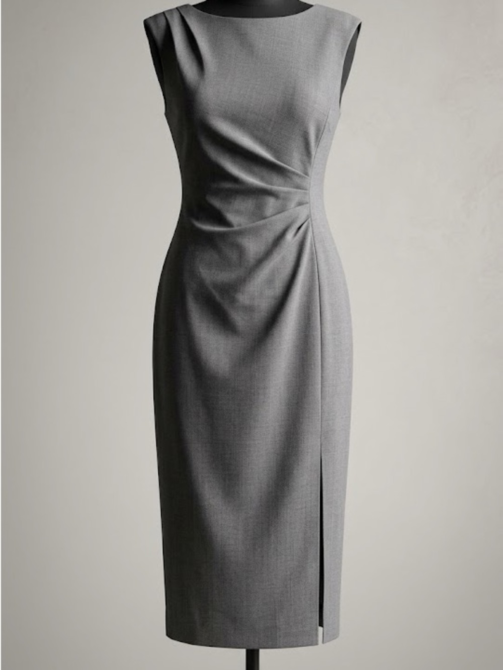 Zara Grey Midi Sheath Dress with Subtle Side Drape